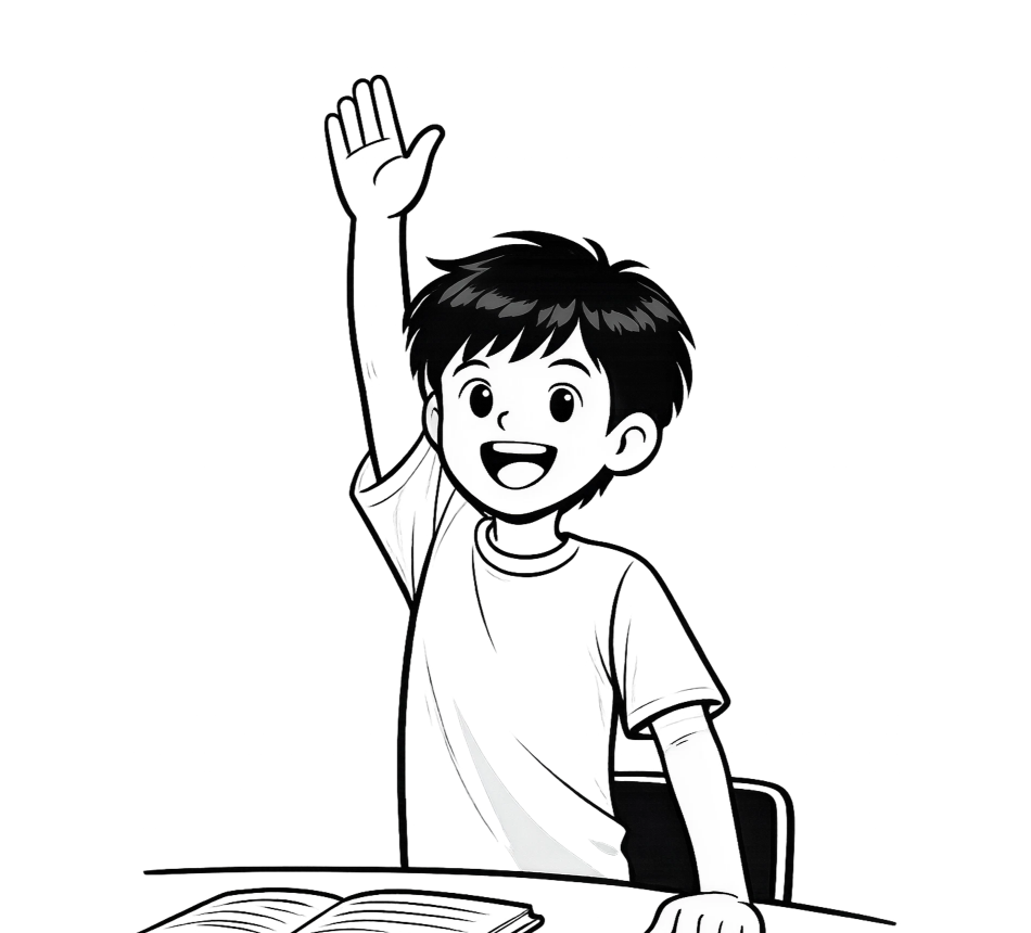 Confident student raising a hand
